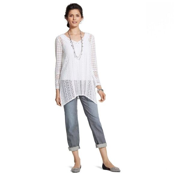 Chico's Jeans Size 1 (8) Boyfriend Railroad Striped - Picture 3 of 16